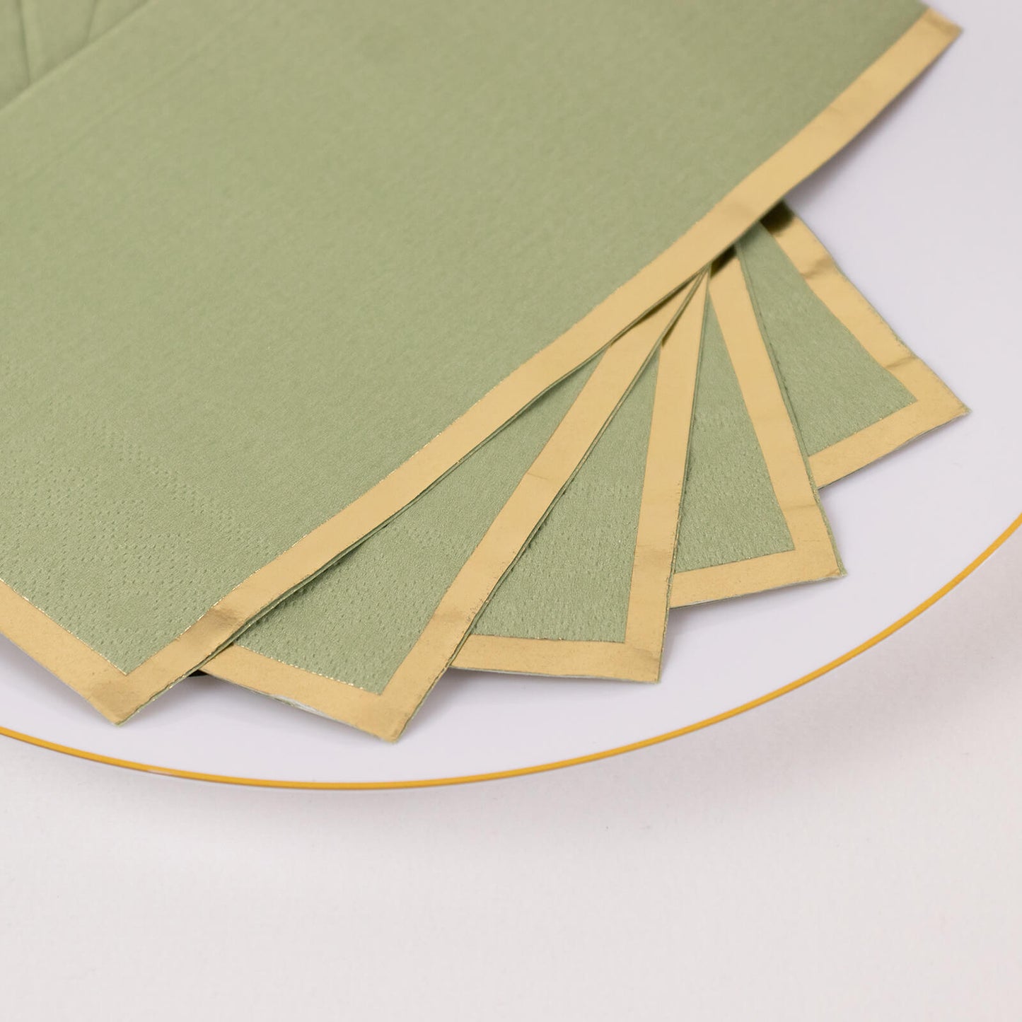 50 Pack Sage Green Soft 2 Ply Disposable Party Napkins with Gold Foil Edge, Dinner Paper Napkins