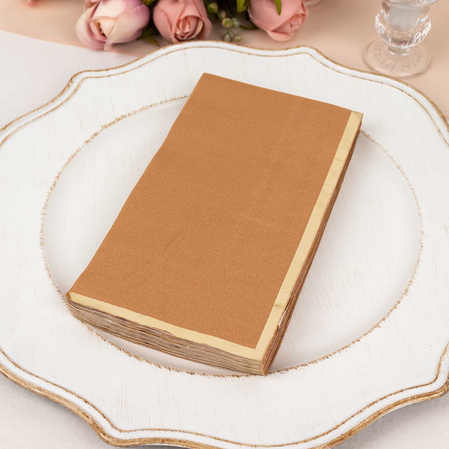 50 Pack Terracotta Soft 2 Ply Disposable Party Napkins with Gold Foil Edge, Dinner Paper Napkins