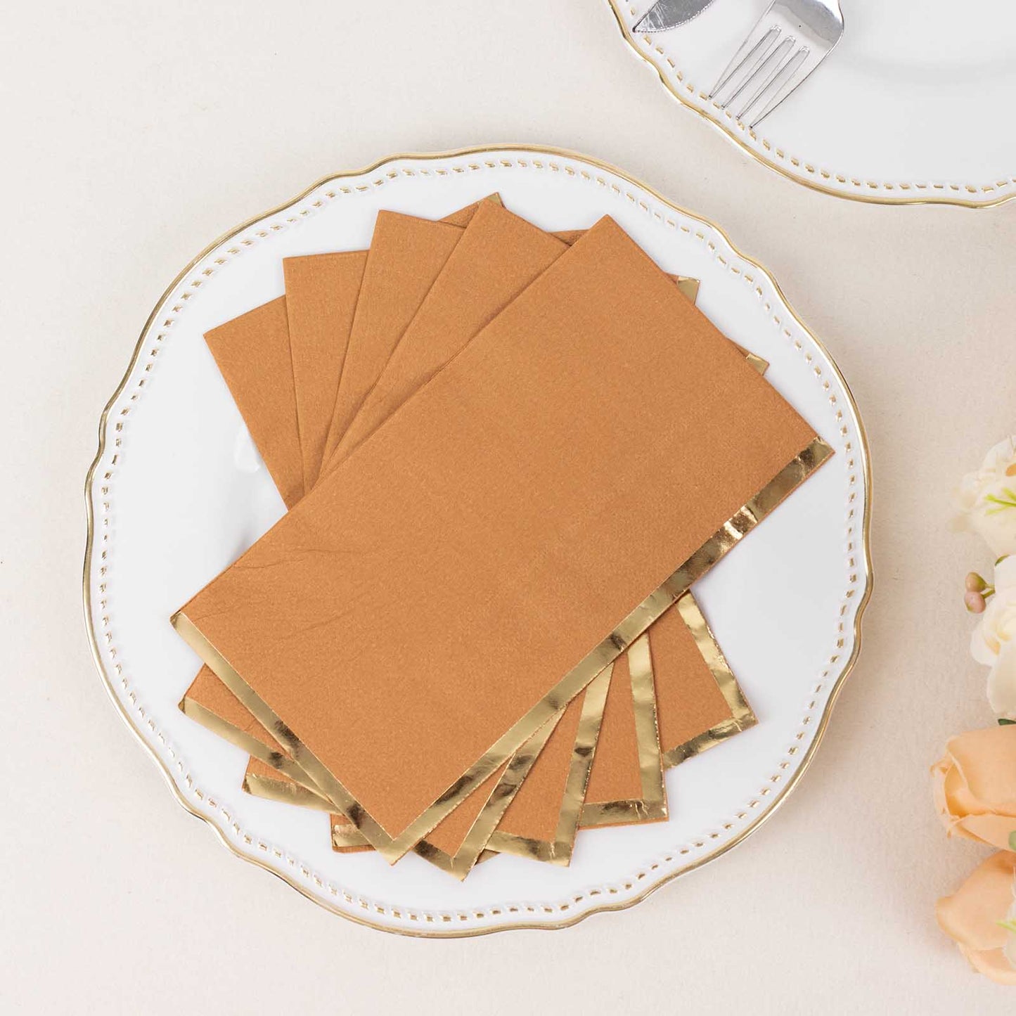 50 Pack Terracotta Soft 2 Ply Disposable Party Napkins with Gold Foil Edge, Dinner Paper Napkins