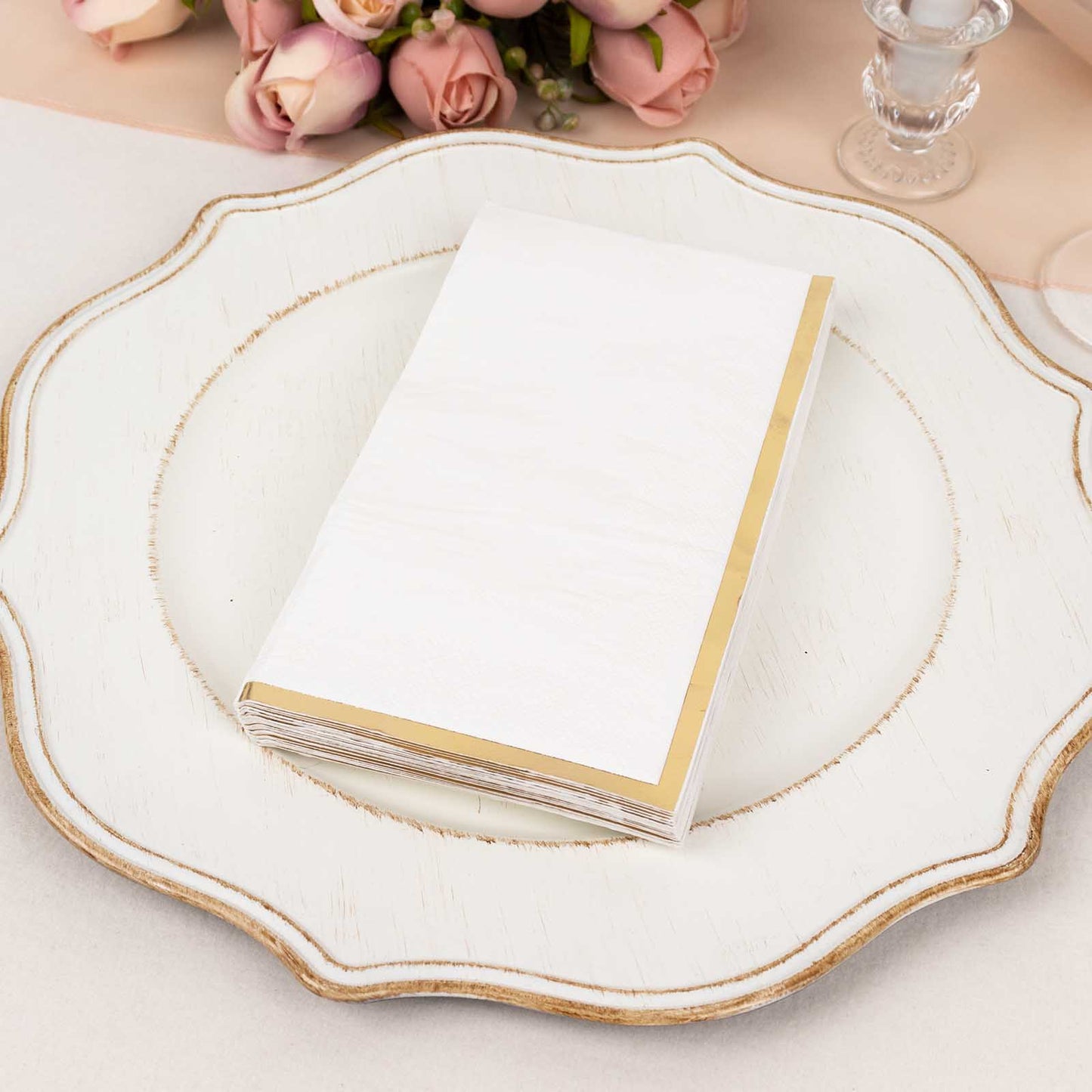 50 Pack White Soft 2 Ply Disposable Party Napkins with Gold Foil Edge, Dinner Paper Napkins