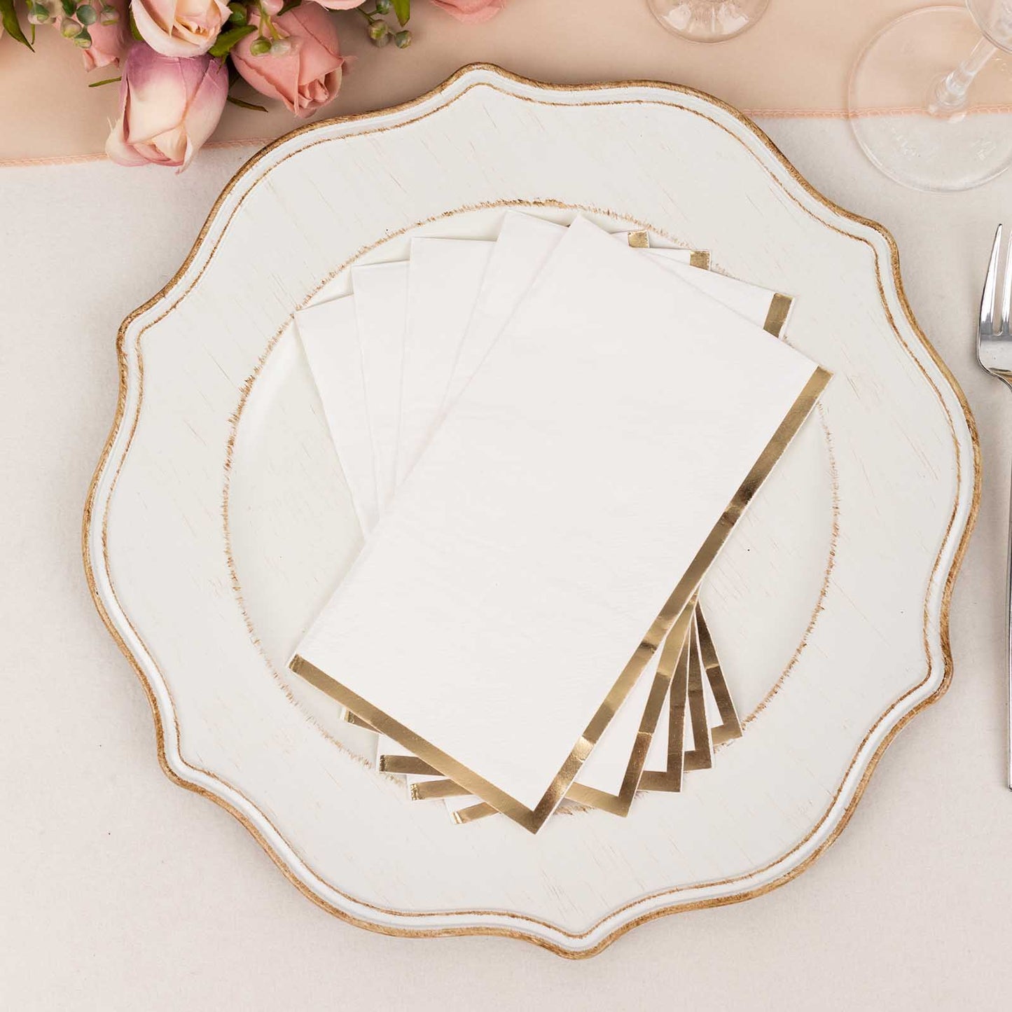 50 Pack White Soft 2 Ply Disposable Party Napkins with Gold Foil Edge, Dinner Paper Napkins