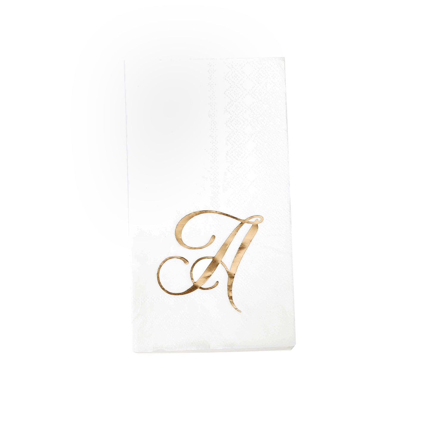 100 Paper Dinner Napkins White with Gold Foil Monogram "A" – 8"x4" Folded, Disposable Party Napkins