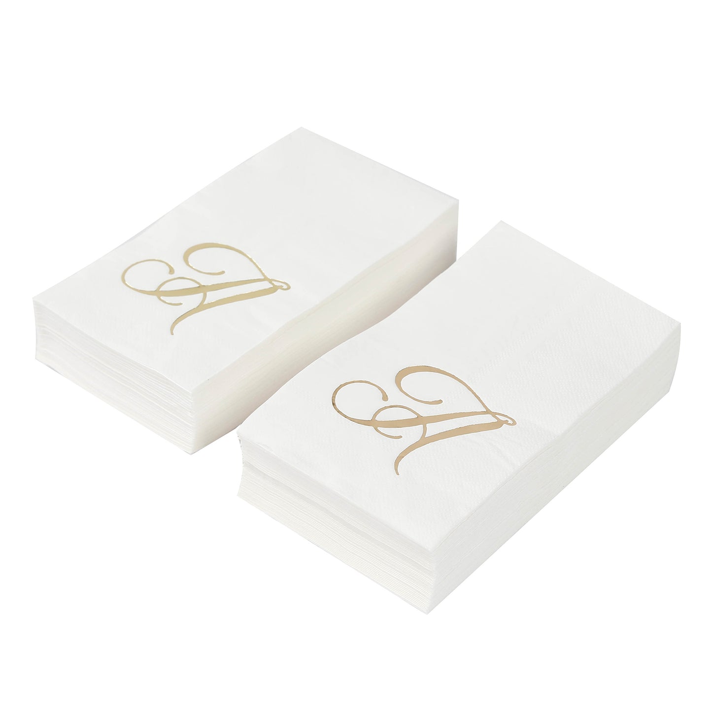 100 Paper Dinner Napkins White with Gold Foil Monogram "A" – 8"x4" Folded, Disposable Party Napkins