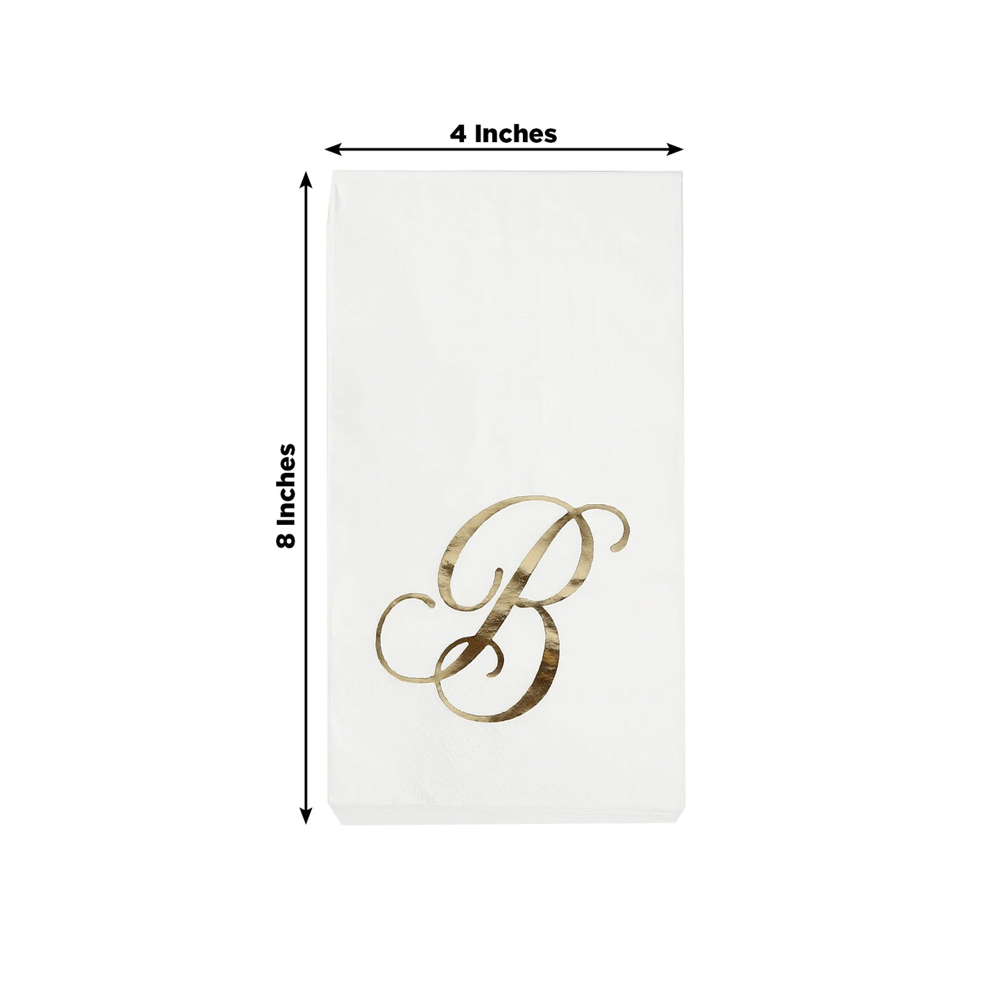 100 Paper Dinner Napkins White with Gold Foil Monogram "B" – 8"x4" Folded, Disposable Party Napkins
