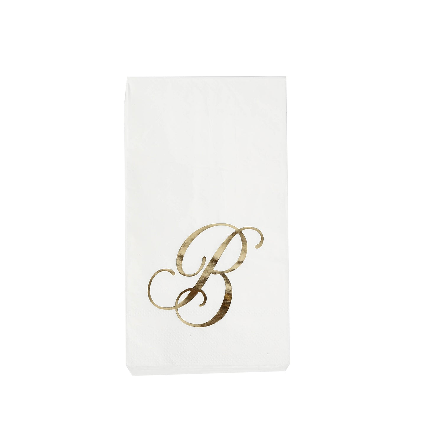 100 Paper Dinner Napkins White with Gold Foil Monogram "B" – 8"x4" Folded, Disposable Party Napkins