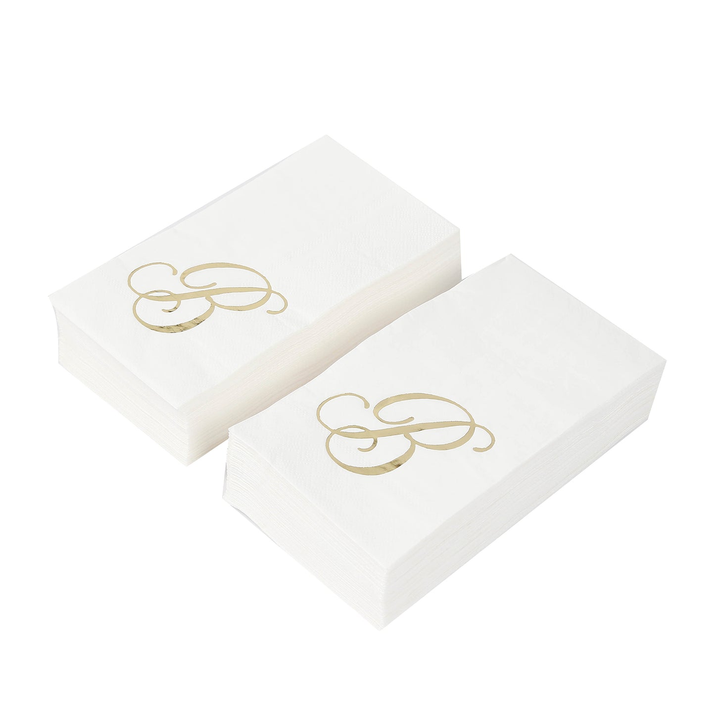 100 Paper Dinner Napkins White with Gold Foil Monogram "B" – 8"x4" Folded, Disposable Party Napkins