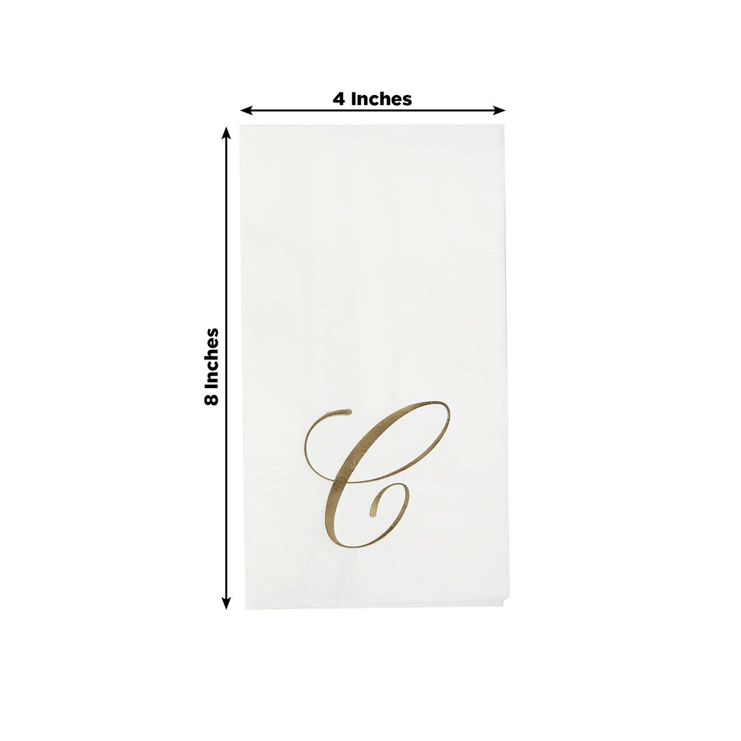 100 Paper Dinner Napkins White with Gold Foil Monogram "C" – 8"x4" Folded, Disposable Party Napkins