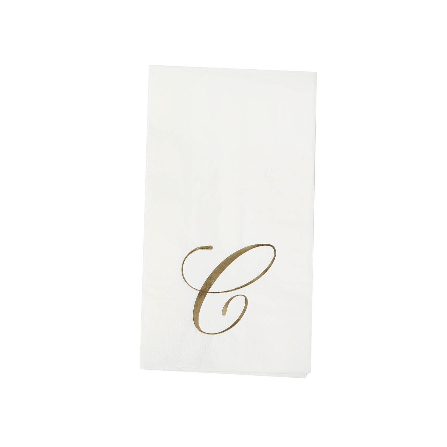 100 Paper Dinner Napkins White with Gold Foil Monogram "C" – 8"x4" Folded, Disposable Party Napkins