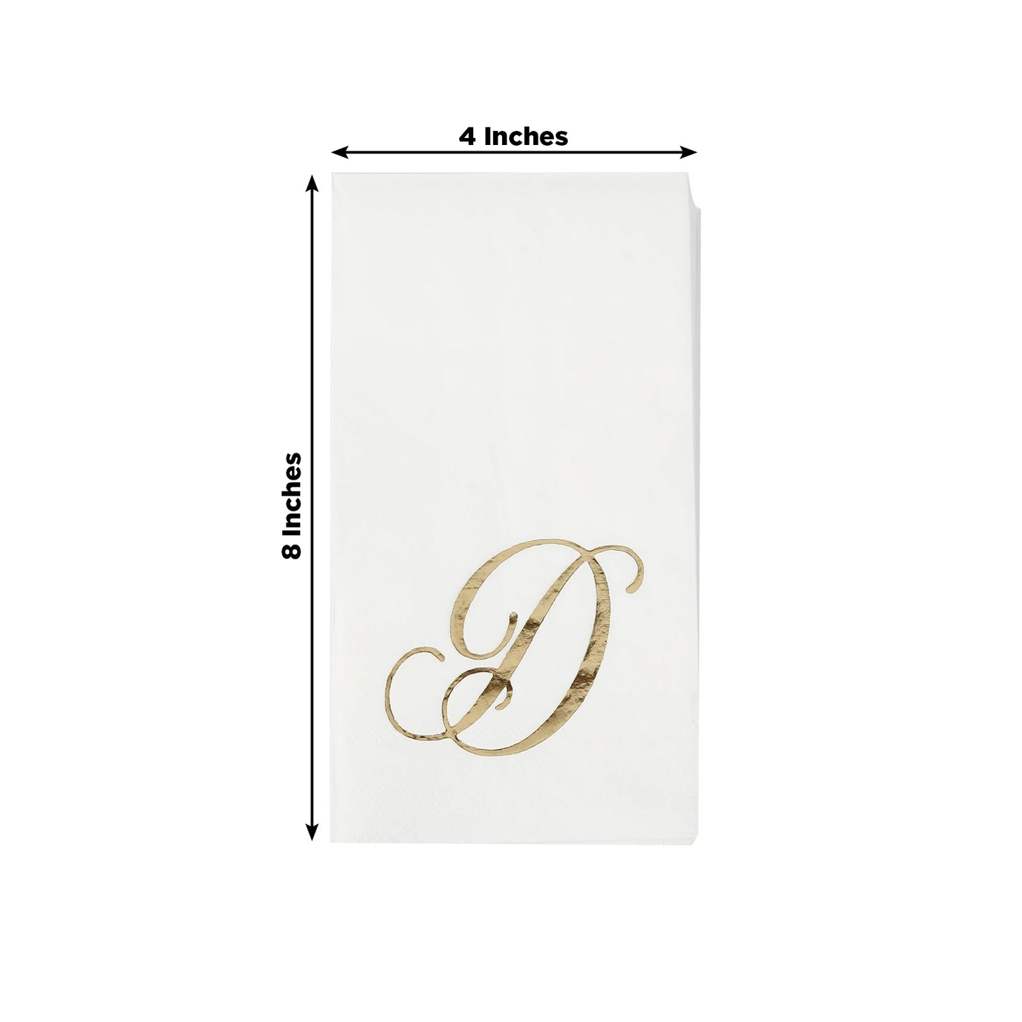 100 Paper Dinner Napkins White with Gold Foil Monogram "D" – 8"x4" Folded, Disposable Party Napkins
