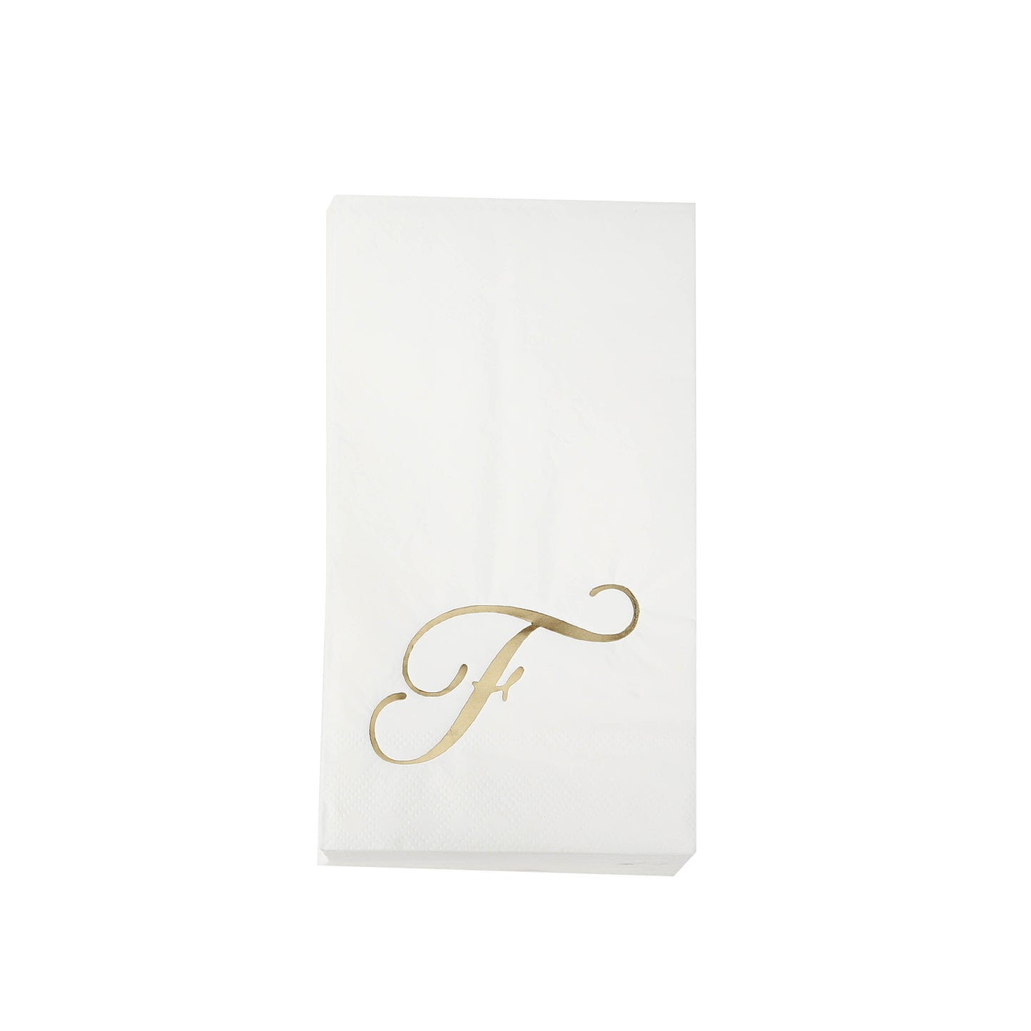100 Paper Dinner Napkins White with Gold Foil Monogram "F" – 8"x4" Folded, Disposable Party Napkins