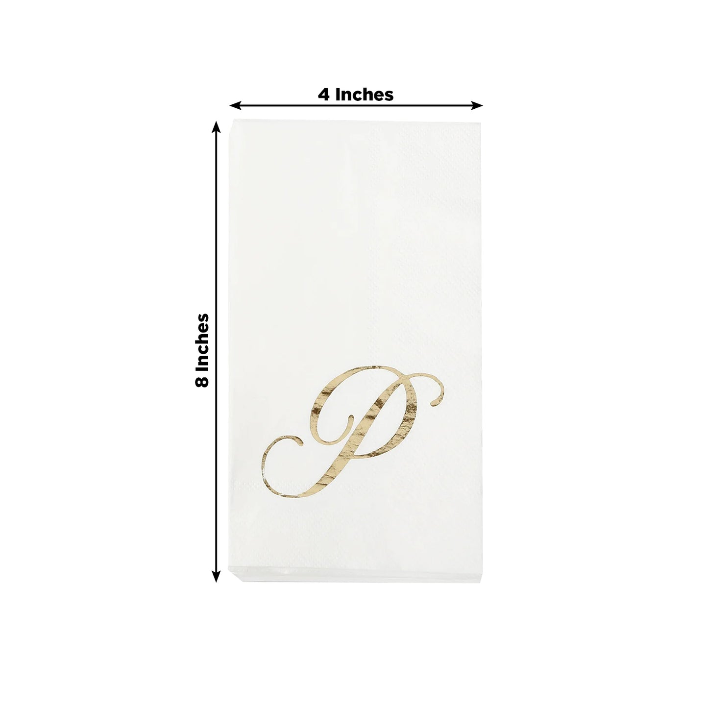 100 Paper Dinner Napkins White with Gold Foil Monogram "P" – 8"x4" Folded, Disposable Party Napkins