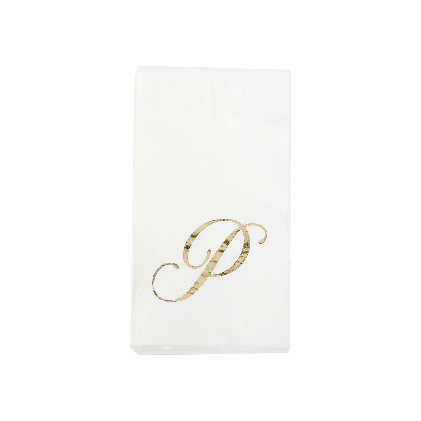 100 Paper Dinner Napkins White with Gold Foil Monogram "P" – 8"x4" Folded, Disposable Party Napkins