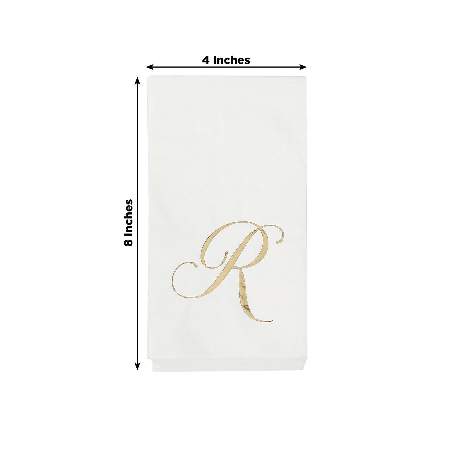 100 Paper Dinner Napkins White with Gold Foil Monogram "R" – 8"x4" Folded, Disposable Party Napkins