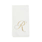 100 Paper Dinner Napkins White with Gold Foil Monogram "R" – 8"x4" Folded, Disposable Party Napkins