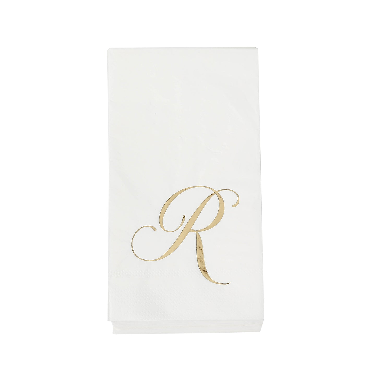 100 Paper Dinner Napkins White with Gold Foil Monogram "R" – 8"x4" Folded, Disposable Party Napkins
