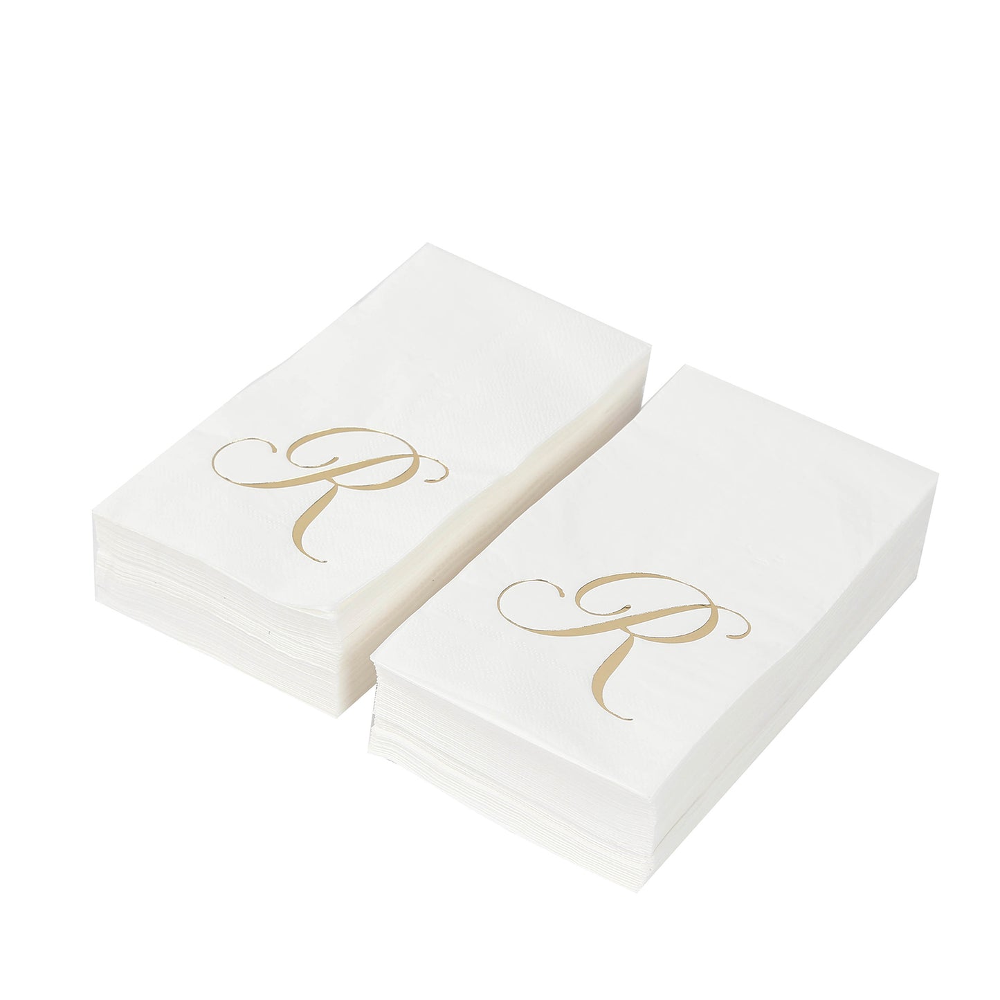 100 Paper Dinner Napkins White with Gold Foil Monogram "R" – 8"x4" Folded, Disposable Party Napkins