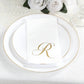 100 Paper Dinner Napkins White with Gold Foil Monogram "R" – 8"x4" Folded, Disposable Party Napkins