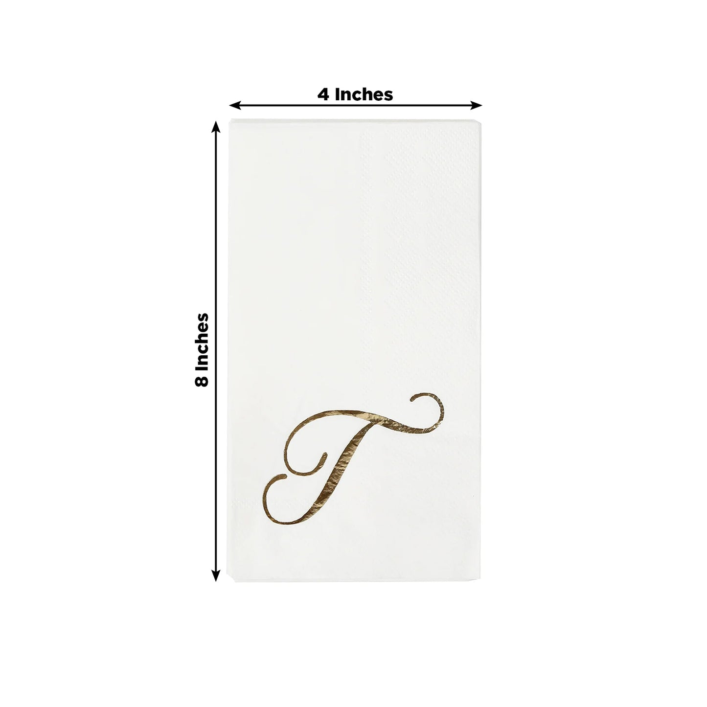 100 Paper Dinner Napkins White with Gold Foil Monogram "T" – 8"x4" Folded, Disposable Party Napkins