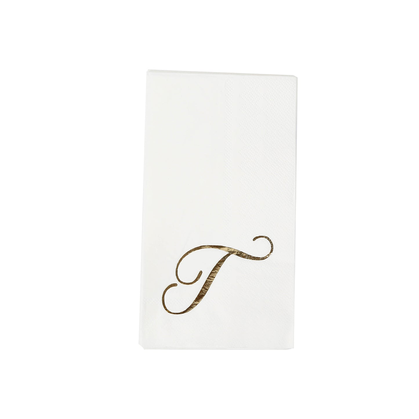 100 Paper Dinner Napkins White with Gold Foil Monogram "T" – 8"x4" Folded, Disposable Party Napkins
