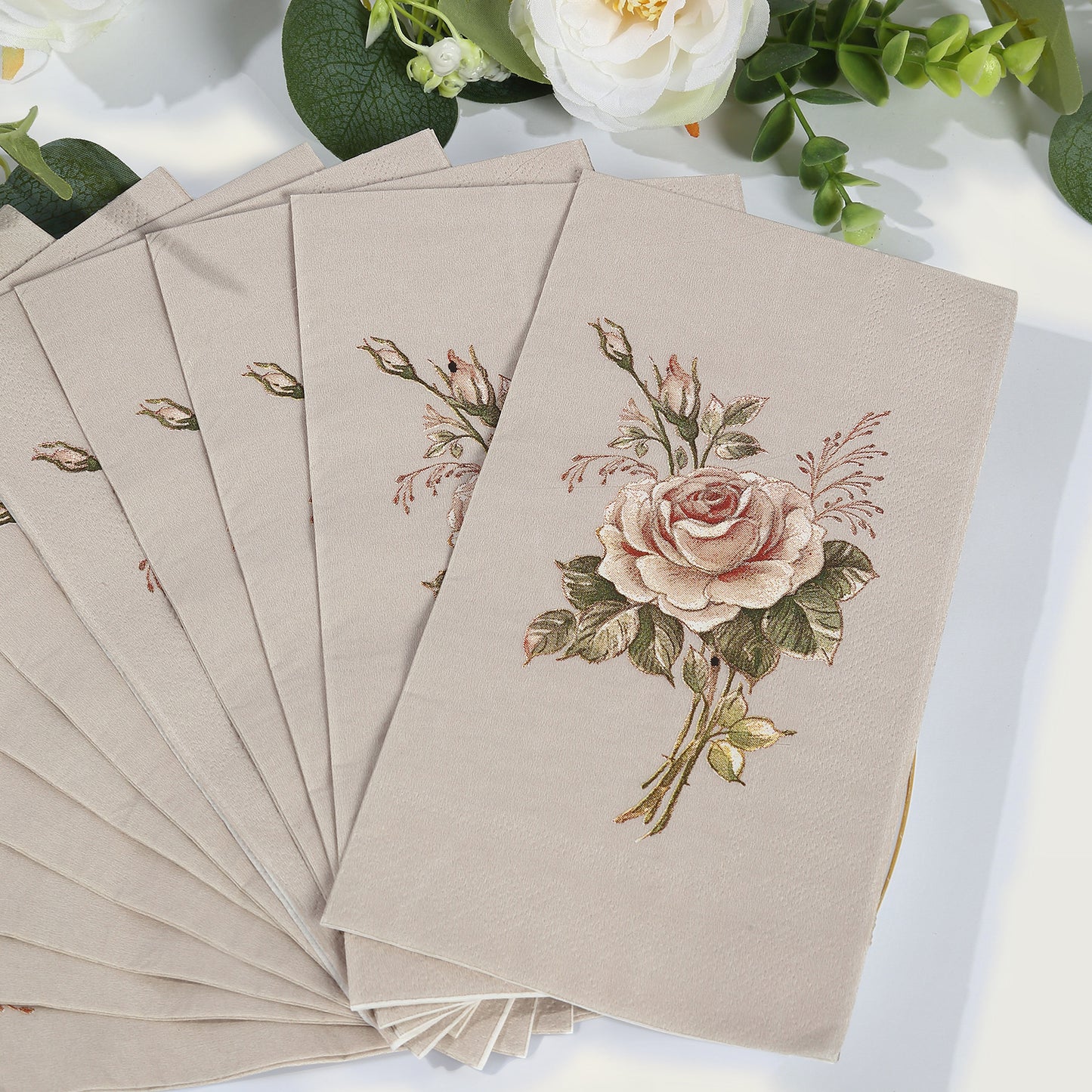 20 Pack Vintage Pink Ivory Rose Print Disposable Napkins, Soft 2-Ply Elegant Garden Party Style Paper Dinner Napkins