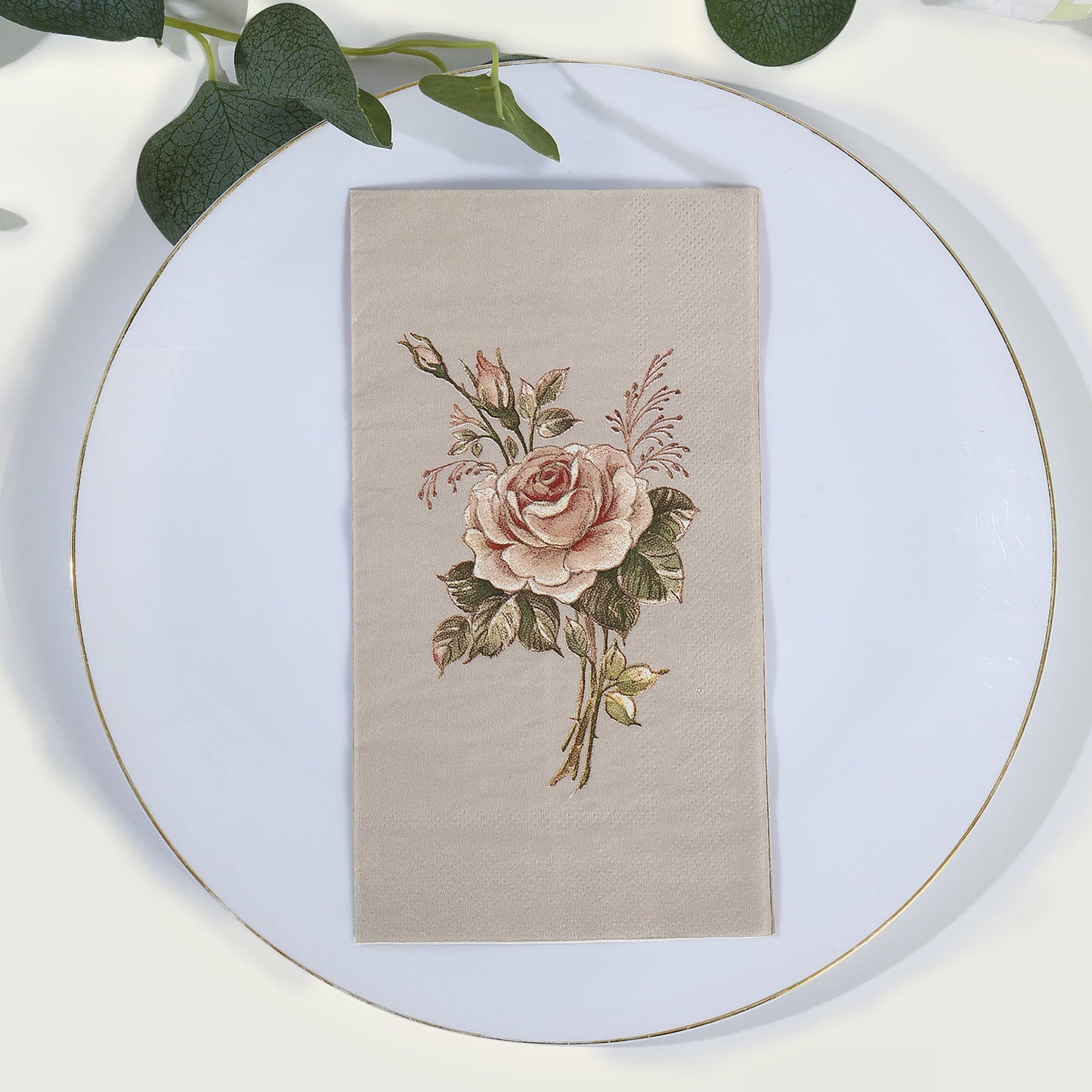 20 Pack Vintage Pink Ivory Rose Print Disposable Napkins, Soft 2-Ply Elegant Garden Party Style Paper Dinner Napkins