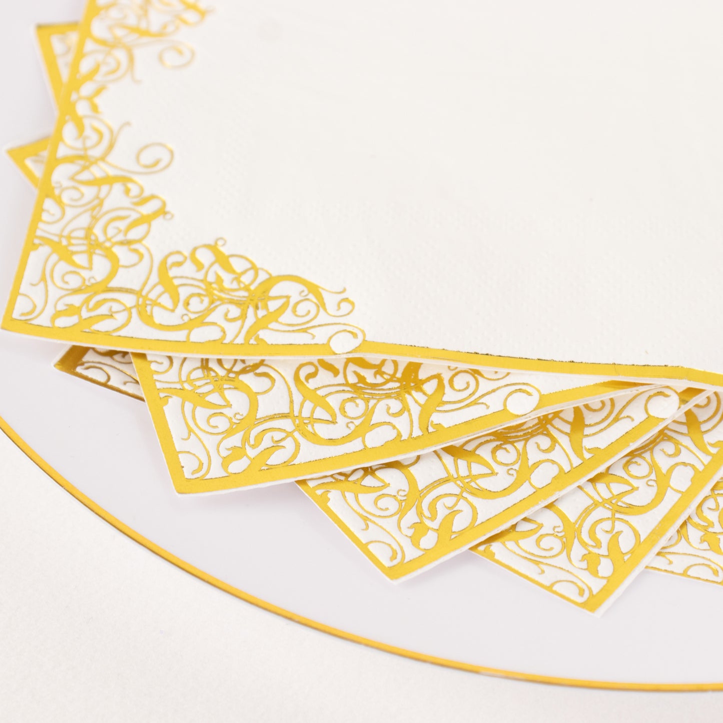 50 Pack White Soft Disposable Party Napkins with Gold Foil Lace Design, 2 Ply European Style Dinner Paper Napkins - 8"x4"