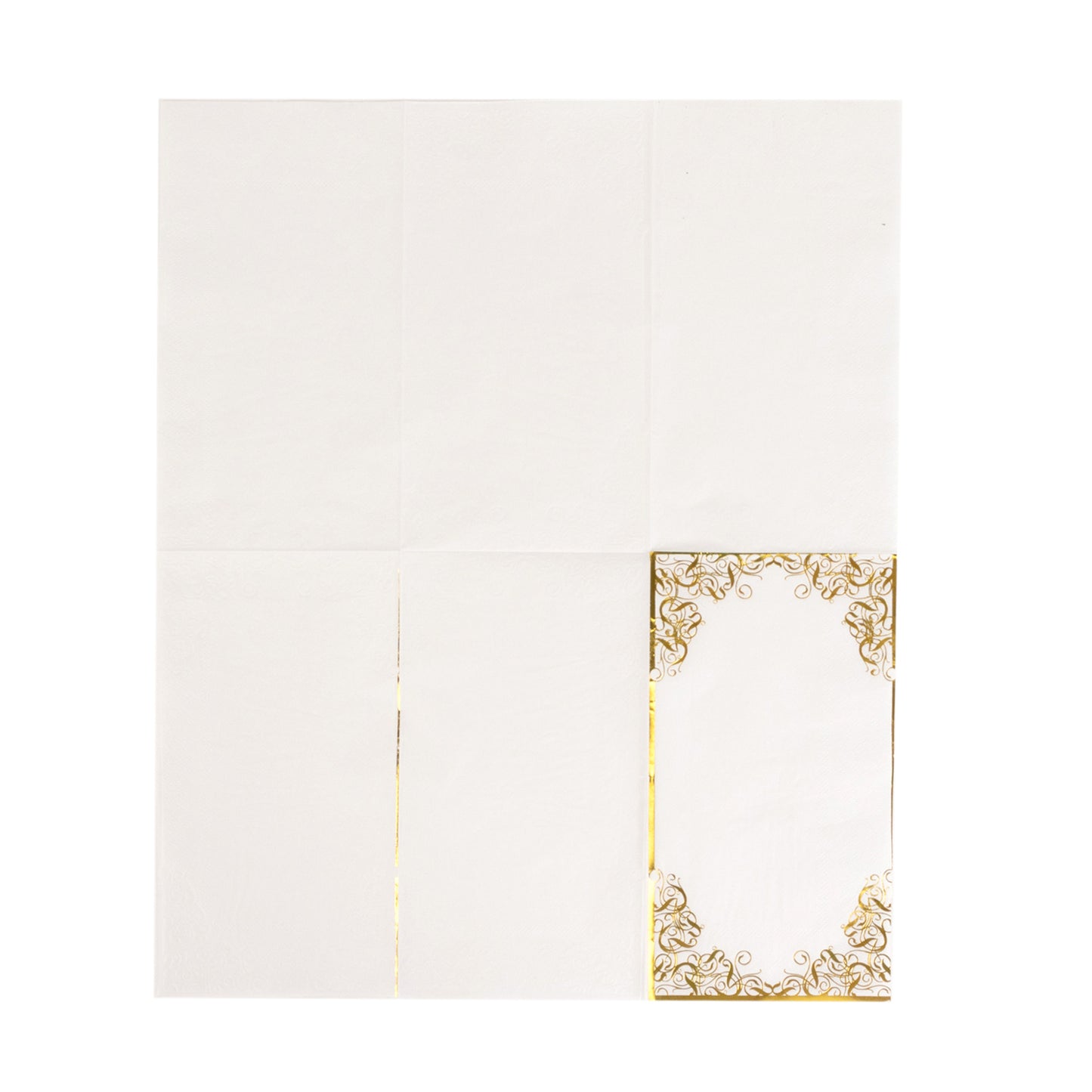 50 Pack White Soft Disposable Party Napkins with Gold Foil Lace Design, 2 Ply European Style Dinner Paper Napkins - 8"x4"