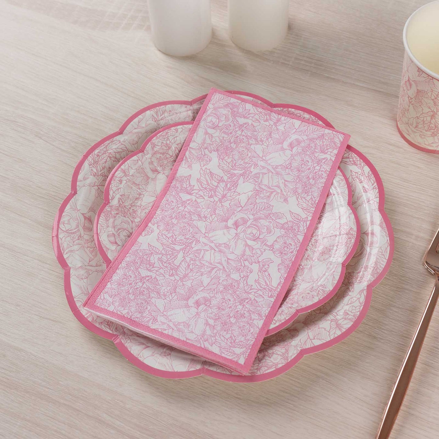 25 Pack Pink 2-Ply Disposable Party Napkins in French Toile Pattern, Highly Absorbent Soft Disposable Dinner Napkins