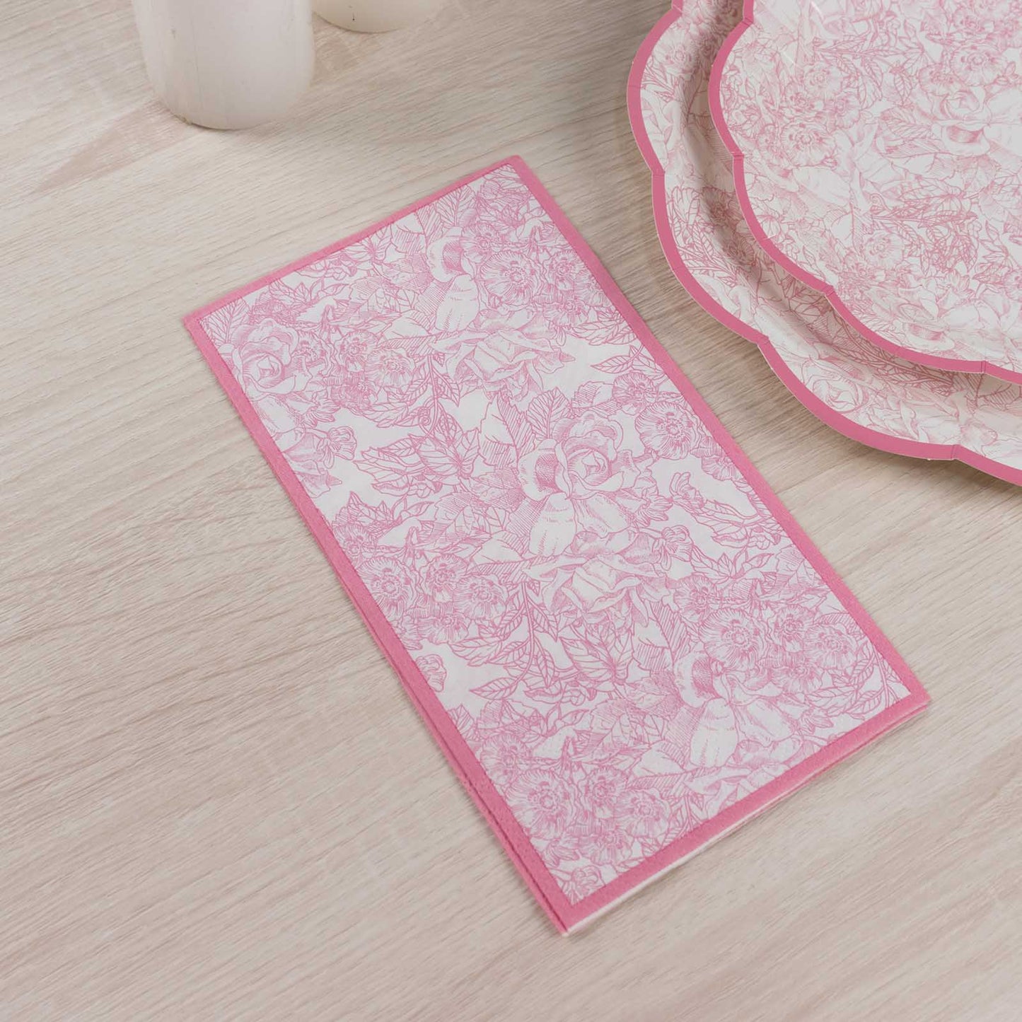 25 Pack Pink 2-Ply Disposable Party Napkins in French Toile Pattern, Highly Absorbent Soft Disposable Dinner Napkins