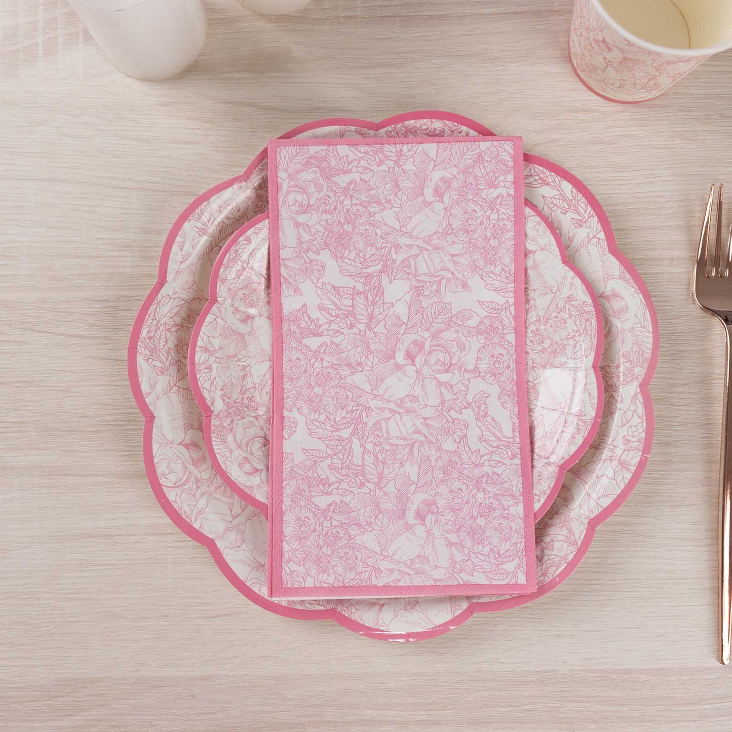 25 Pack Pink 2-Ply Disposable Party Napkins in French Toile Pattern, Highly Absorbent Soft Disposable Dinner Napkins