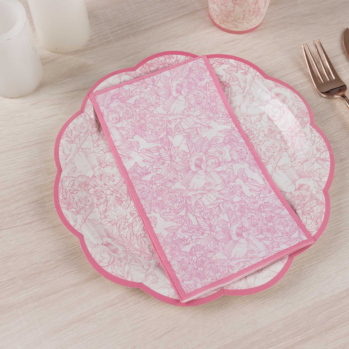 25 Pack Pink 2-Ply Disposable Party Napkins in French Toile Pattern, Highly Absorbent Soft Disposable Dinner Napkins