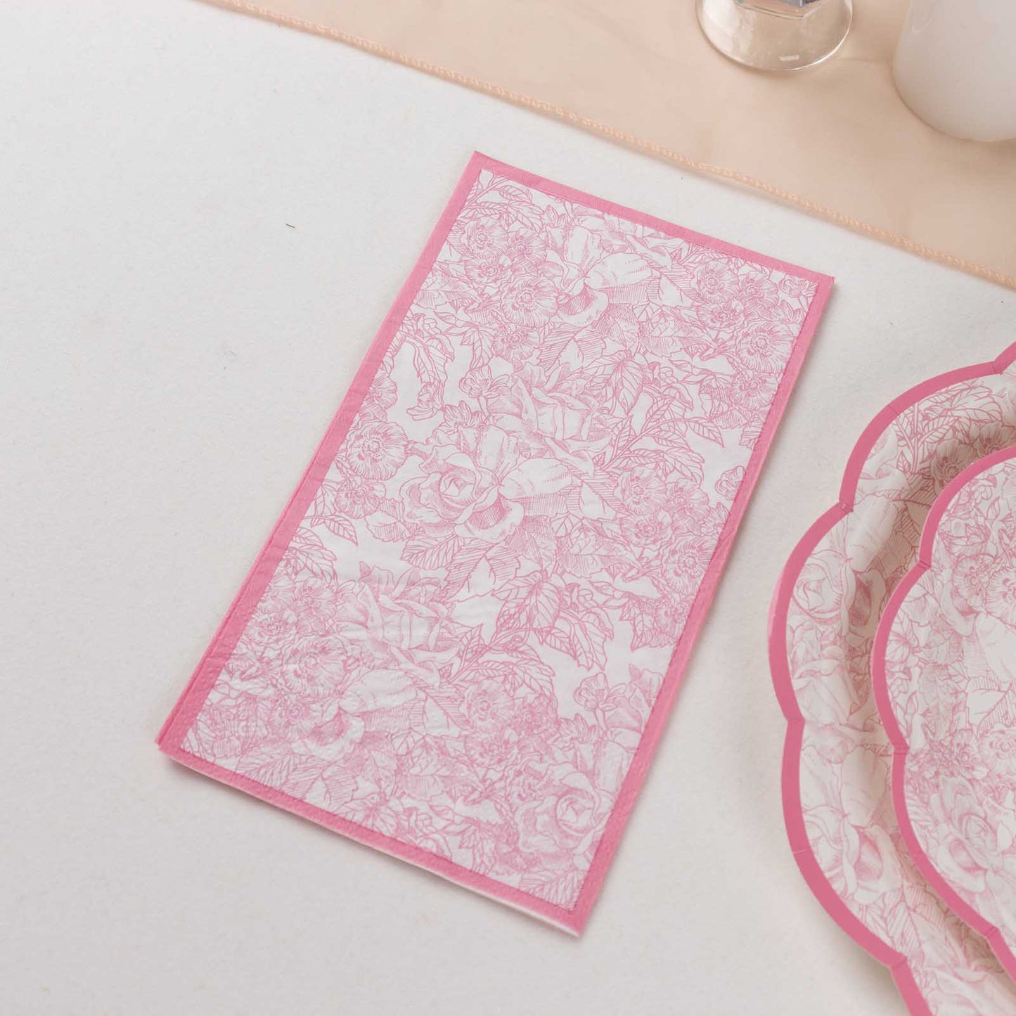 25 Pack Pink 2-Ply Disposable Party Napkins in French Toile Pattern, Highly Absorbent Soft Disposable Dinner Napkins