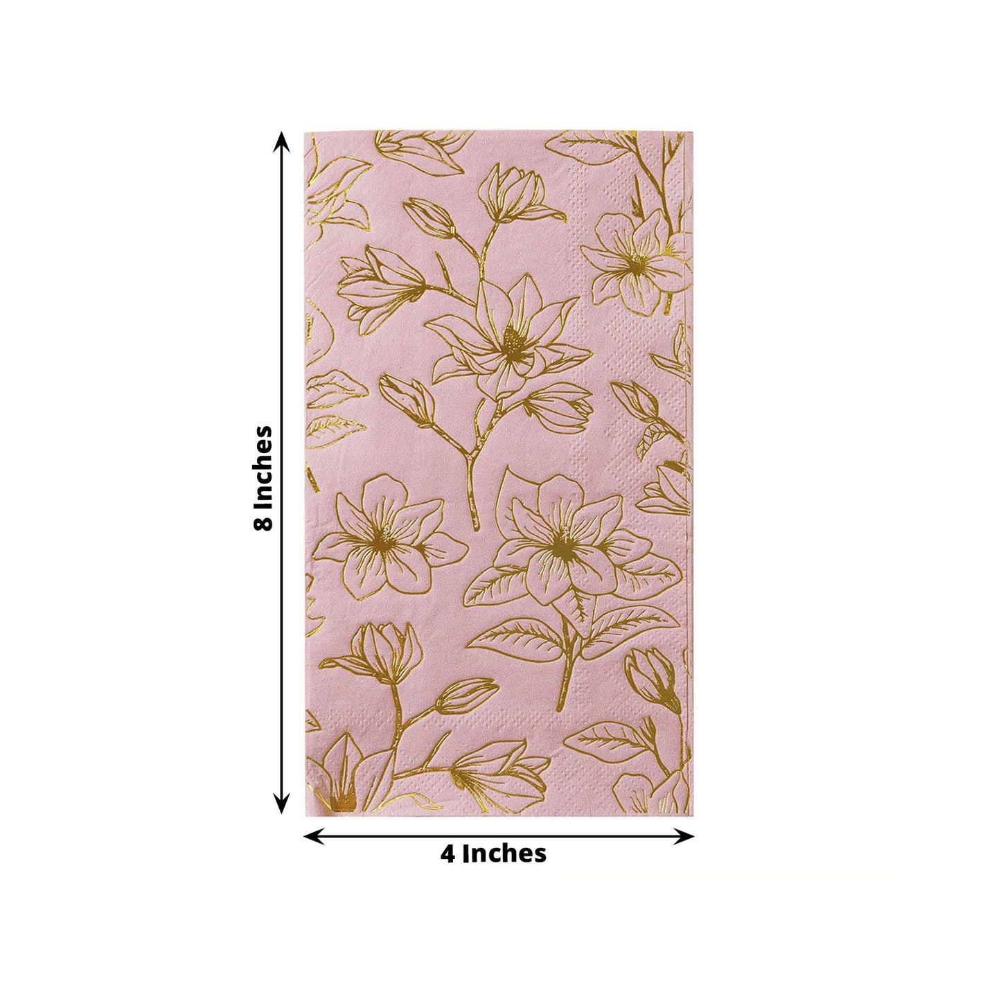 50 Pack Dusty Rose 2-Ply Paper Party Napkins with Gold Magnolia Flowers Print, Highly Absorbent Soft Disposable Dinner Napkins