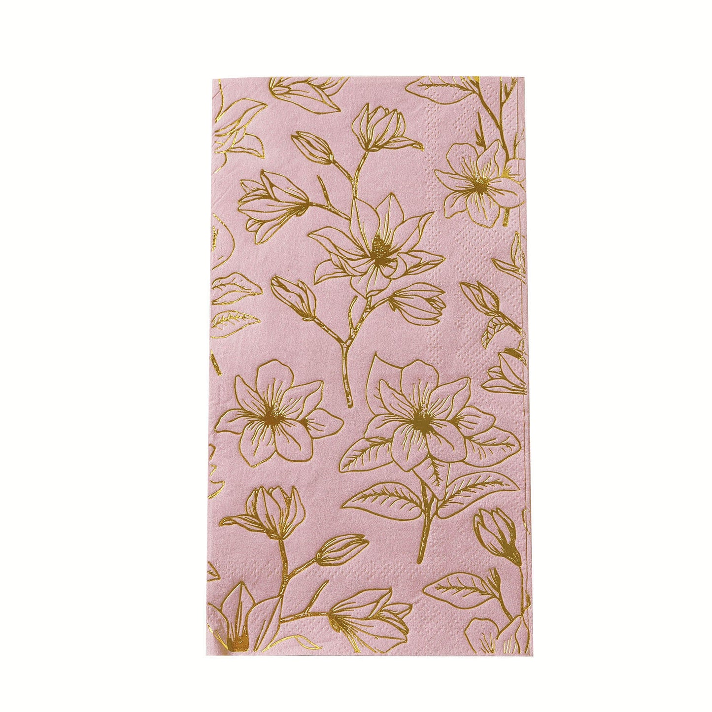 50 Pack Dusty Rose 2-Ply Paper Party Napkins with Gold Magnolia Flowers Print, Highly Absorbent Soft Disposable Dinner Napkins