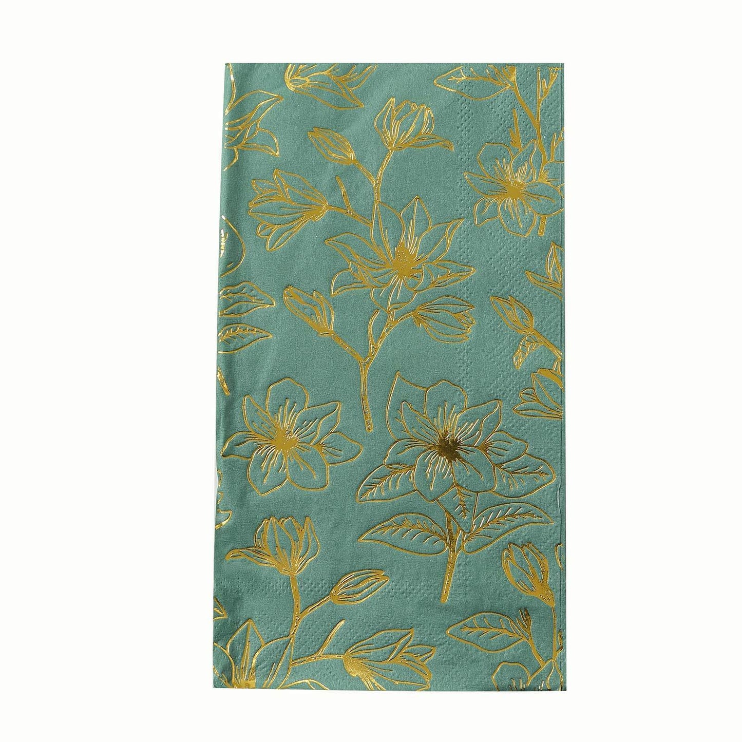 50 Pack Dusty Sage Green 2-Ply Paper Party Napkins with Gold Magnolia Flowers Print, Highly Absorbent Soft Disposable Dinner Napkins