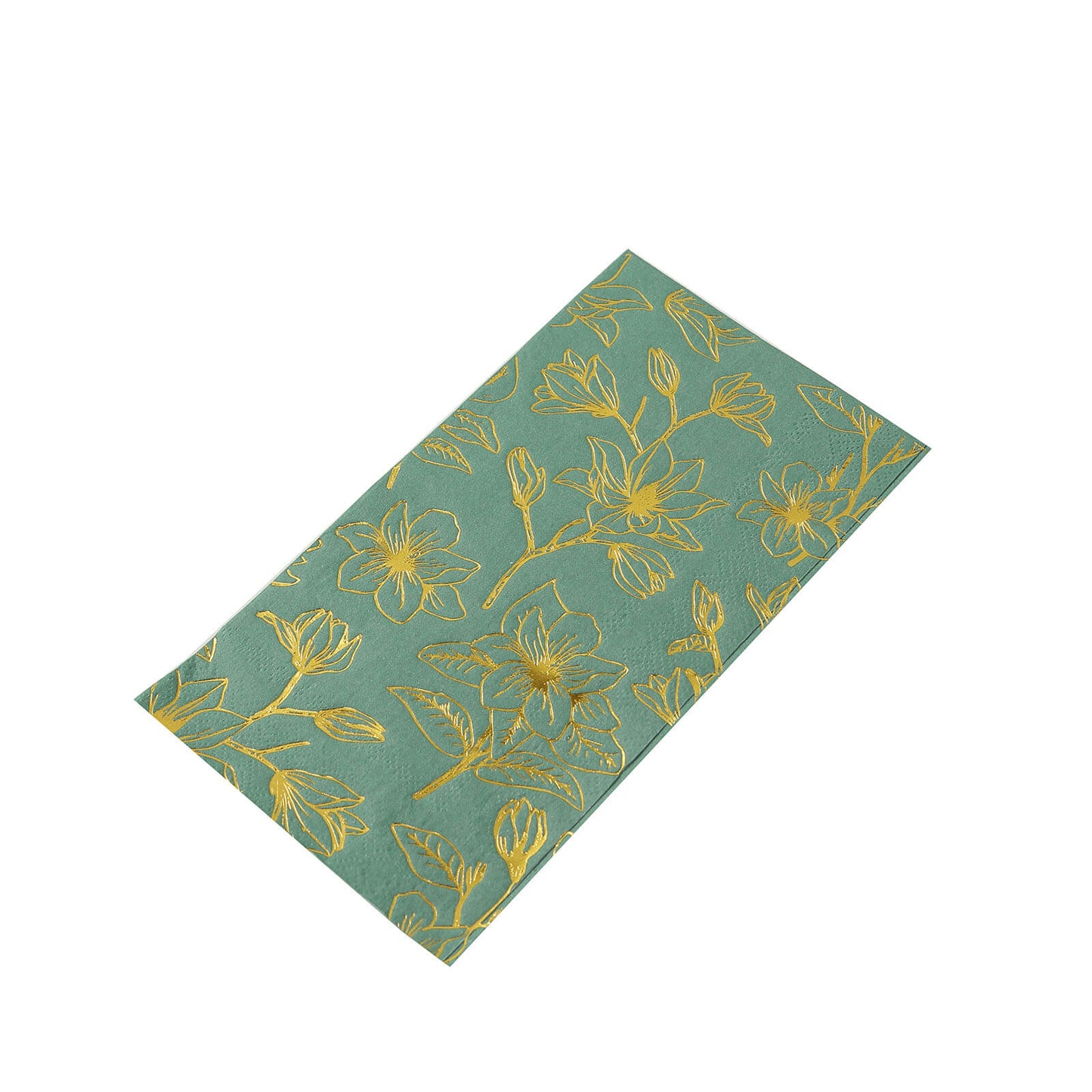 50 Pack Dusty Sage Green 2-Ply Paper Party Napkins with Gold Magnolia Flowers Print, Highly Absorbent Soft Disposable Dinner Napkins