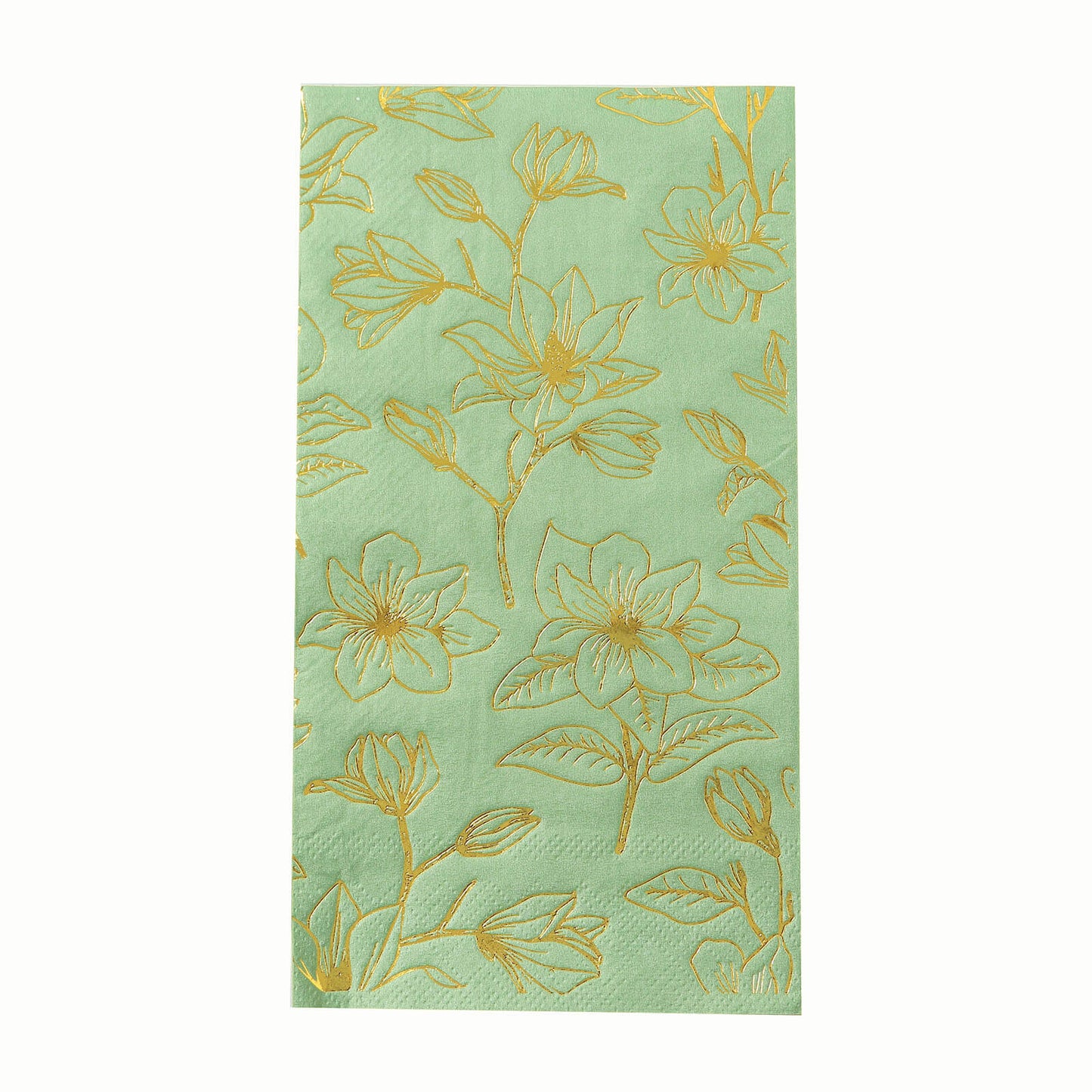 50 Pack Sage Green 2-Ply Paper Party Napkins with Gold Magnolia Flowers Print, Highly Absorbent Soft Disposable Dinner Napkins
