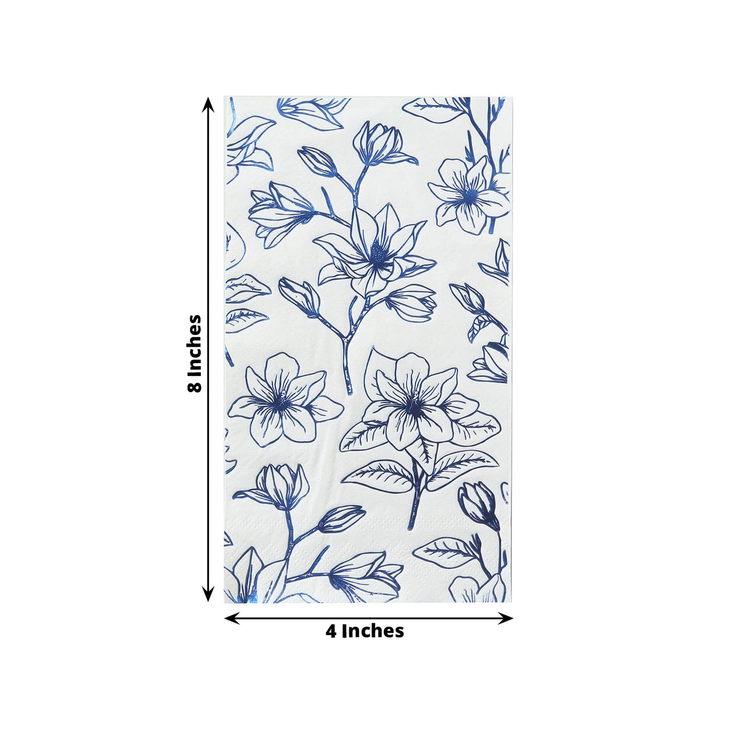 50 Pack White 2-Ply Paper Party Napkins with Blue Magnolia Flowers Print, Highly Absorbent Soft Disposable Dinner Napkins