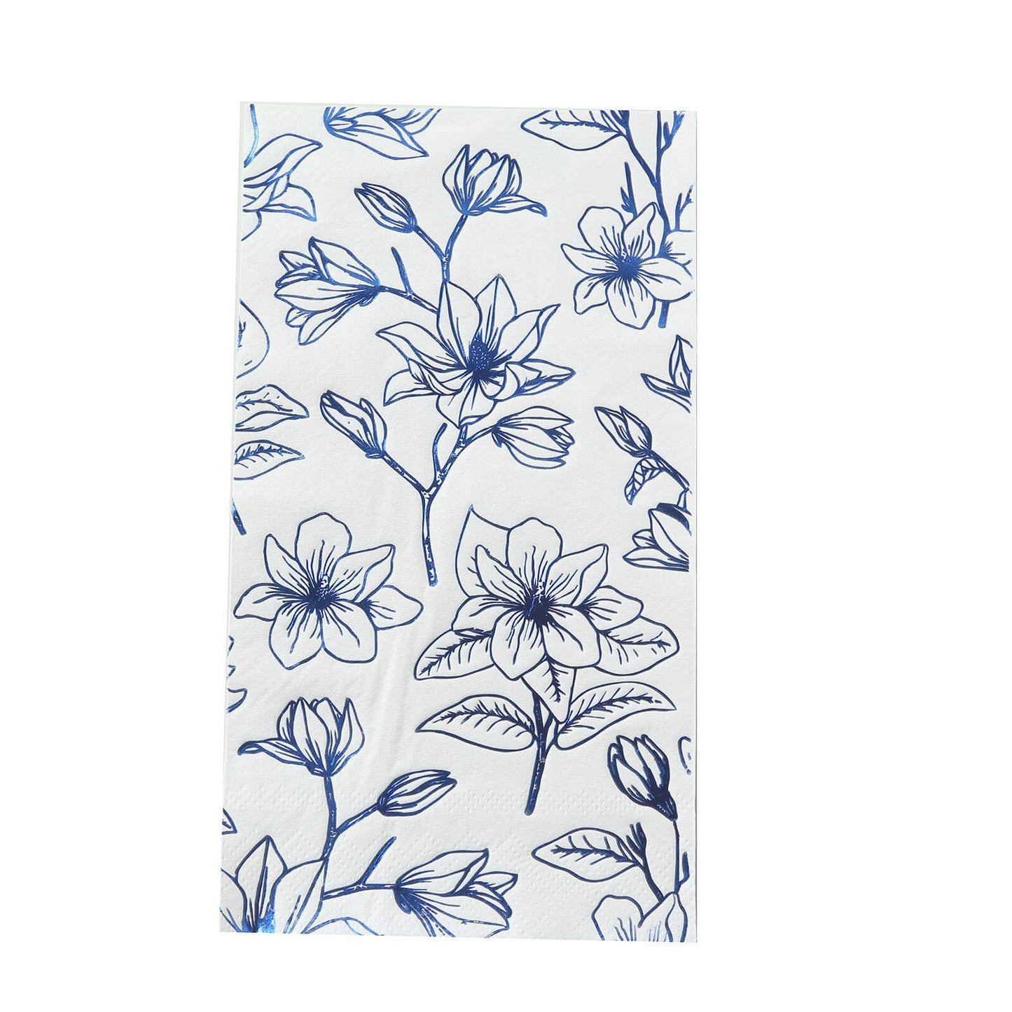 50 Pack White 2-Ply Paper Party Napkins with Blue Magnolia Flowers Print, Highly Absorbent Soft Disposable Dinner Napkins