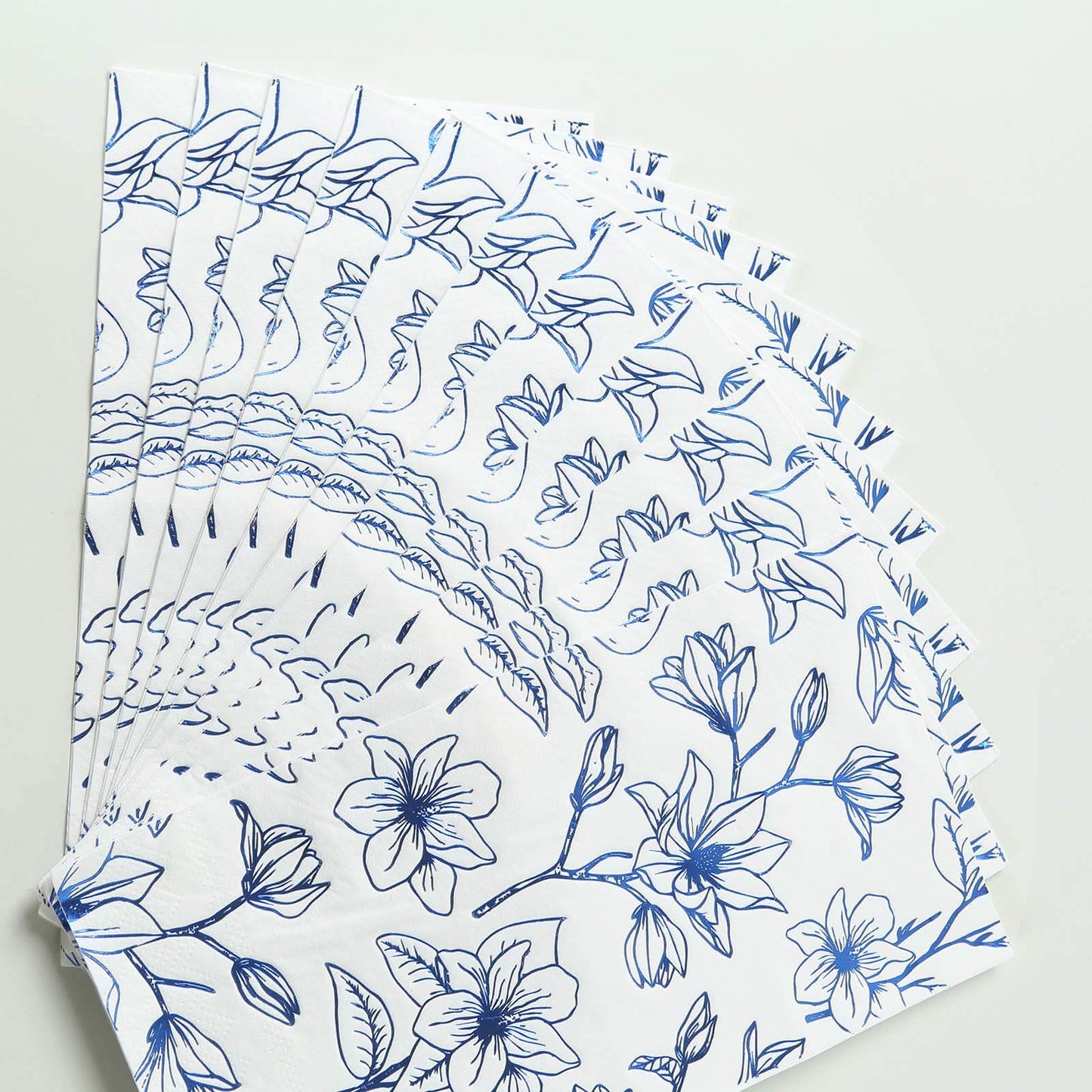 50 Pack White 2-Ply Paper Party Napkins with Blue Magnolia Flowers Print, Highly Absorbent Soft Disposable Dinner Napkins