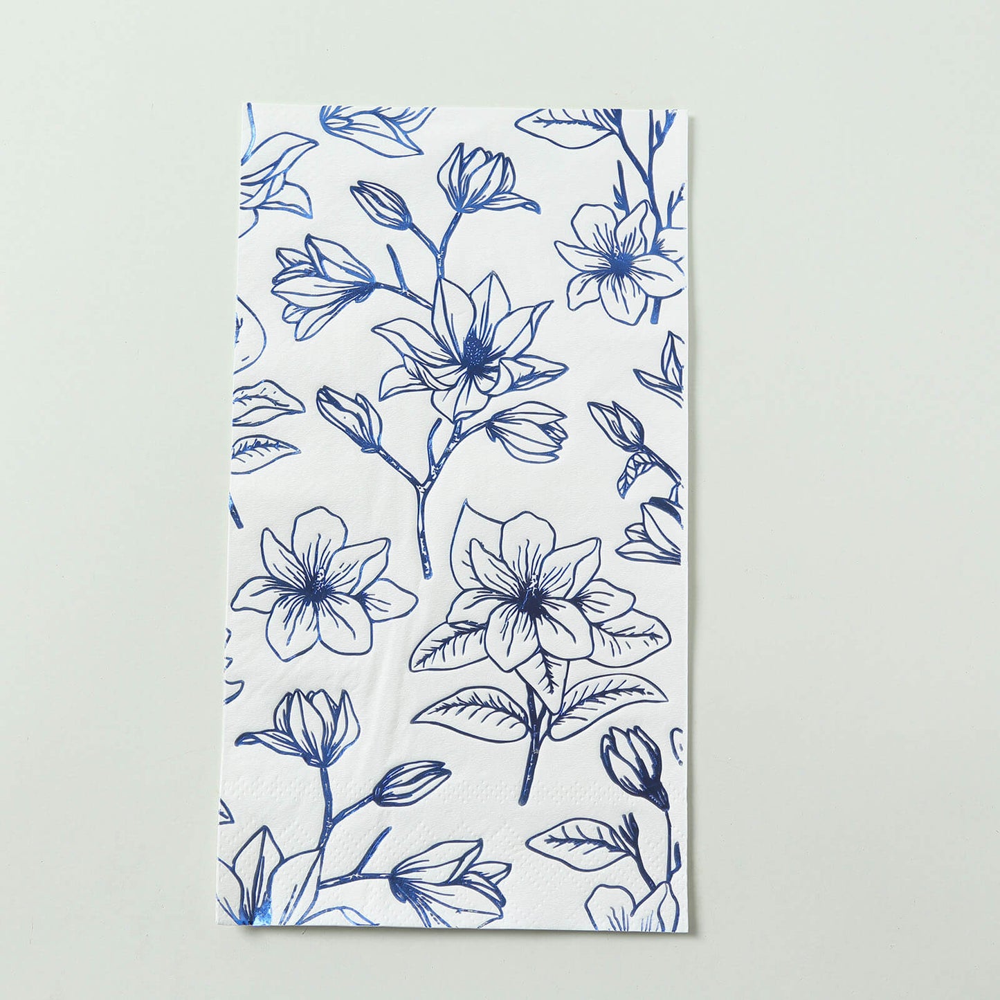 50 Pack White 2-Ply Paper Party Napkins with Blue Magnolia Flowers Print, Highly Absorbent Soft Disposable Dinner Napkins