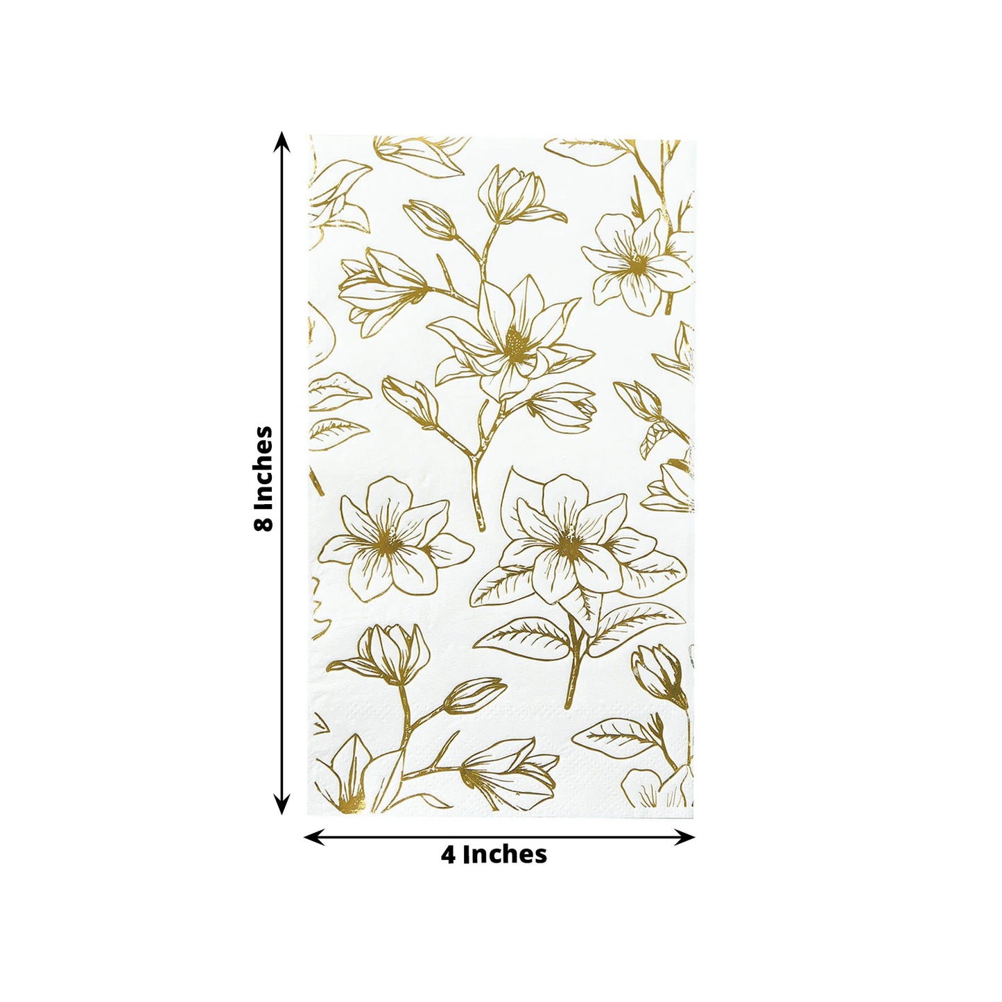 50 Pack White 2-Ply Paper Party Napkins with Gold Magnolia Flowers Print, Highly Absorbent Soft Disposable Dinner Napkins