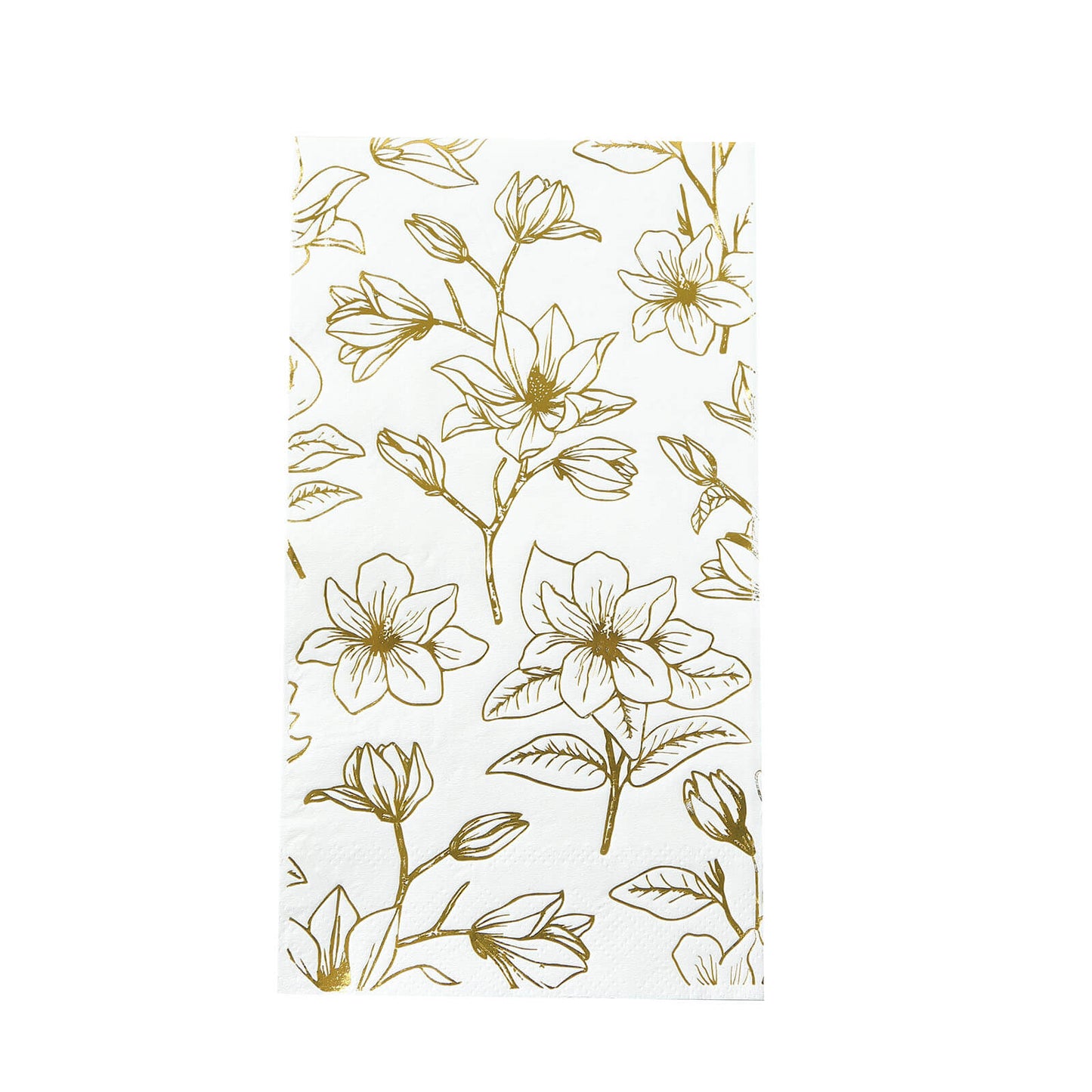 50 Pack White 2-Ply Paper Party Napkins with Gold Magnolia Flowers Print, Highly Absorbent Soft Disposable Dinner Napkins