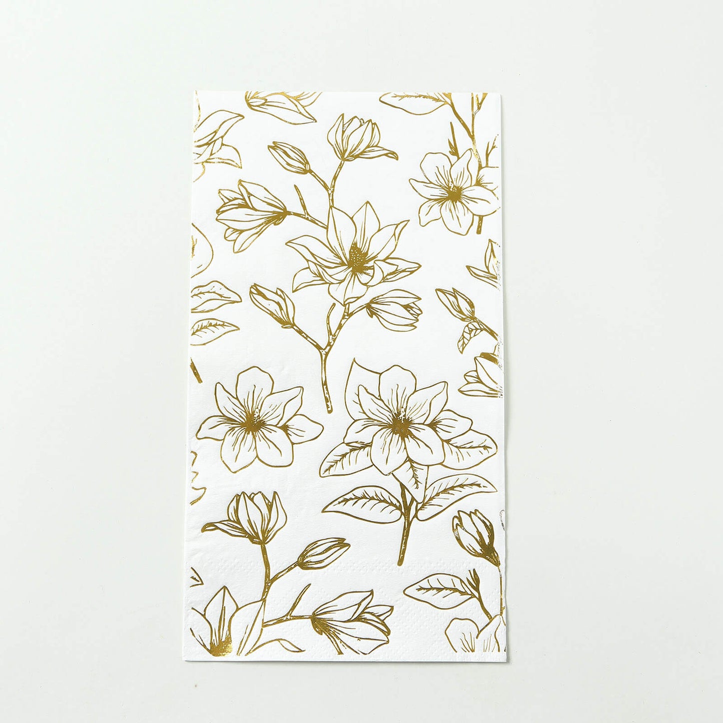 50 Pack White 2-Ply Paper Party Napkins with Gold Magnolia Flowers Print, Highly Absorbent Soft Disposable Dinner Napkins