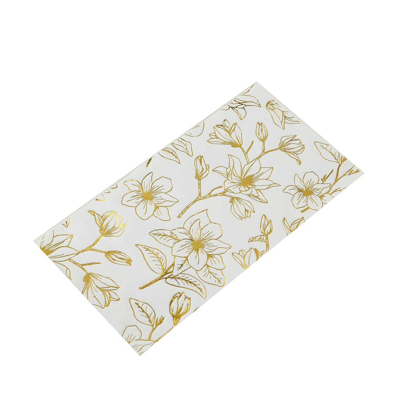 50 Pack White 2-Ply Paper Party Napkins with Gold Magnolia Flowers Print, Highly Absorbent Soft Disposable Dinner Napkins