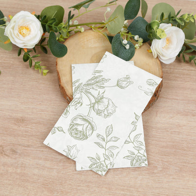 Matte Sage Green and White French Toile Dinner Napkins