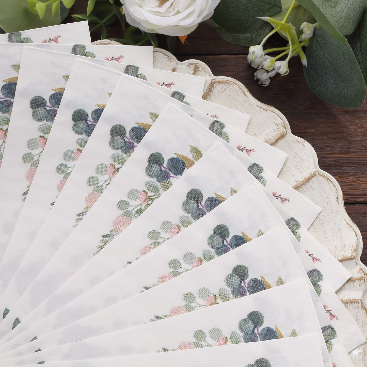 20 Pack White Pink Peony Flowers Print Disposable Party Napkins with Gold Edge, Soft 2-Ply Highly Absorbent Paper Dinner Napkins