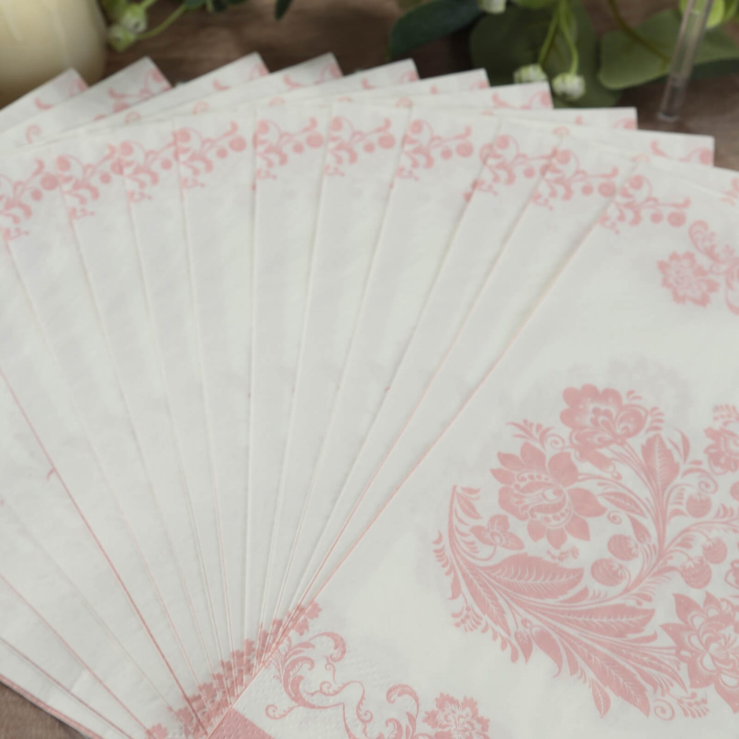 50 Pack White Pink 2-Ply Paper Party Napkins in French Toile Floral Pattern, Highly Absorbent Soft Disposable Dinner Napkins