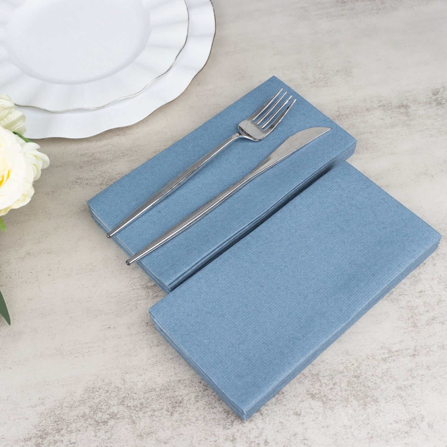 20 Pack Dusty Blue Linen-Feel Paper Napkins, Premium Cloth-Like Airlaid Dinner Napkins, Disposable Soft and Absorbent Guest Towels