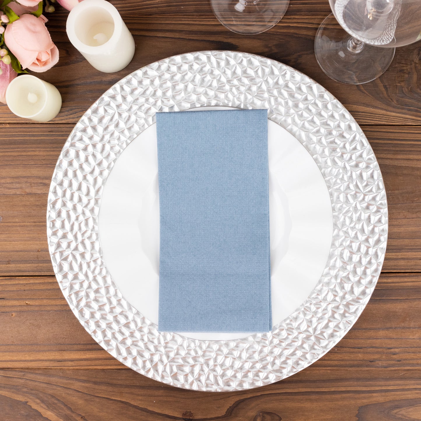 20 Pack Dusty Blue Linen-Feel Paper Napkins, Premium Cloth-Like Airlaid Dinner Napkins, Disposable Soft and Absorbent Guest Towels